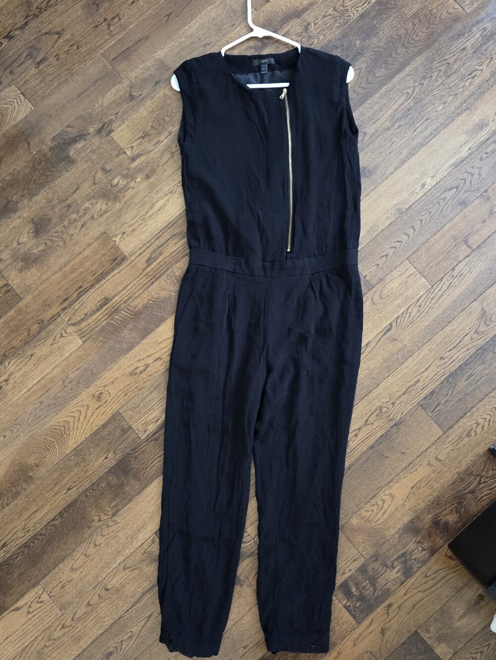 J. Crew Black Sleeveless Jumpsuit with Gold Zip Size 0
